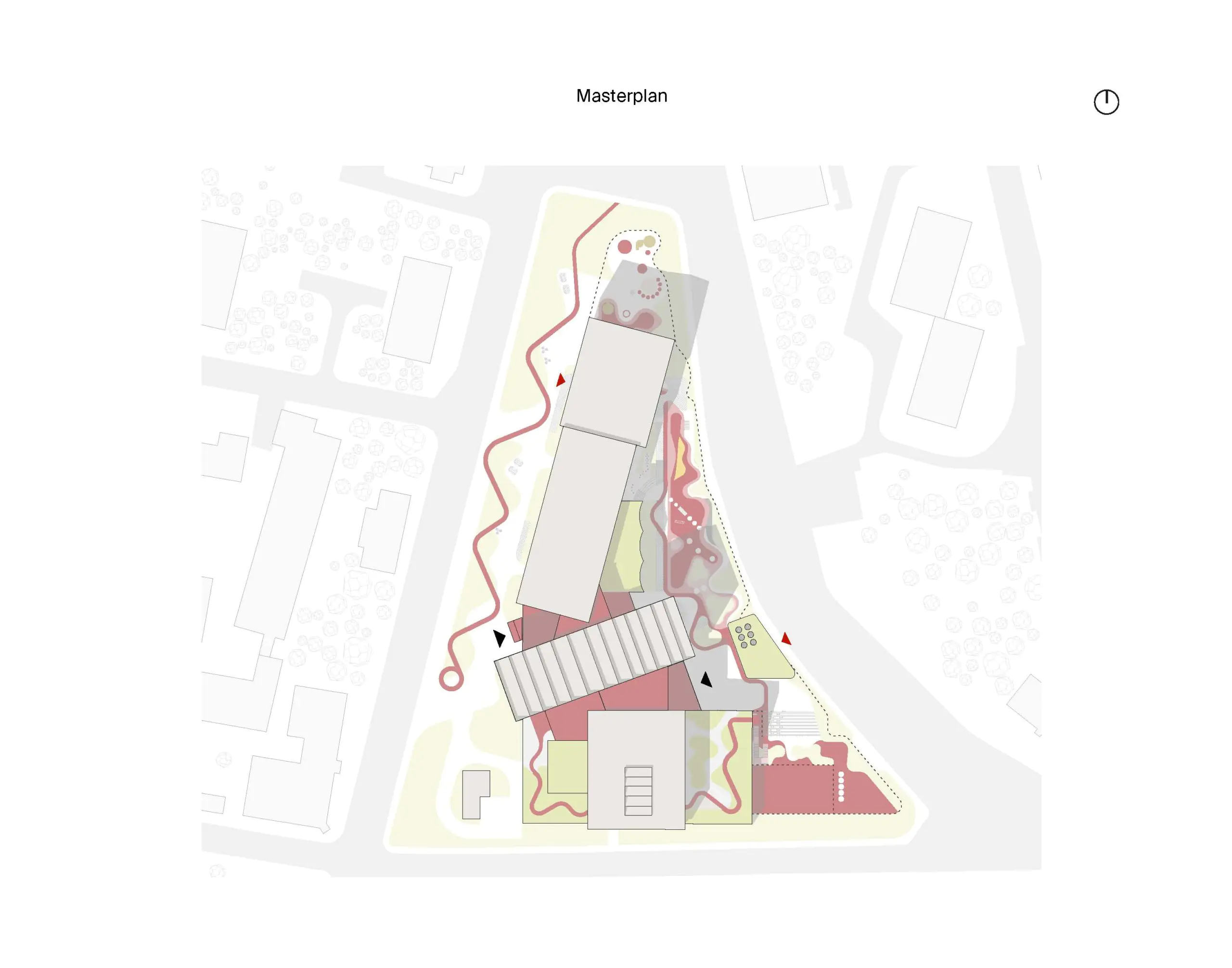 Masterplan of the 1,100-pupil school with landscaped grounds, playgrounds and sports areas